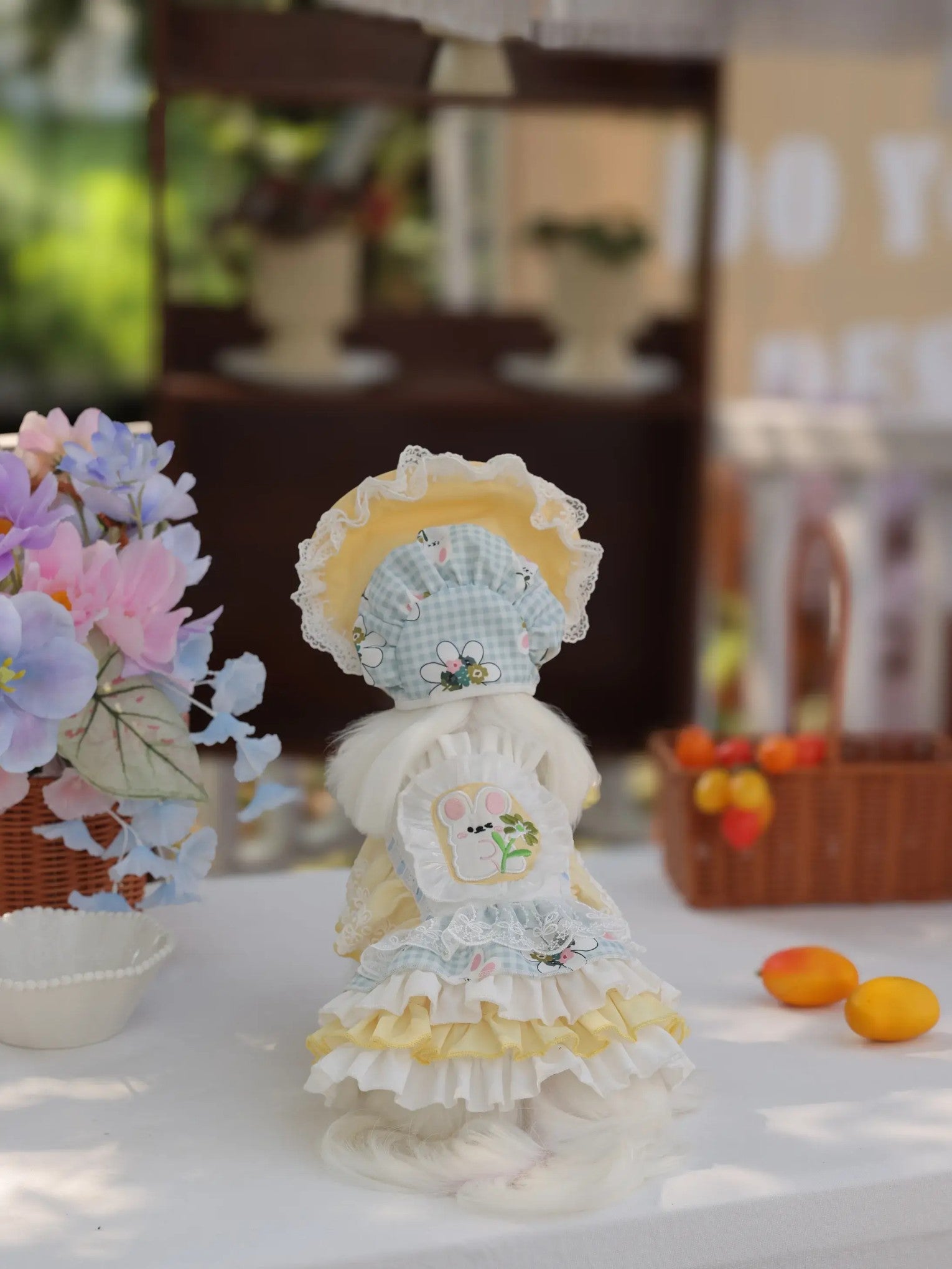 Aurora Peach Dress – Embroidered Lolita Dog Skirt in Spring Peach for Small Dogs